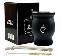 Un Mate Kit de Démarrage Yerba Mate Original - Bombilla Inox, Tasse Maté 230ml en Inox, Brosse de Nettoyage et Coffret Élégant (Noir)