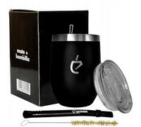 Un Mate - Kit de Démarrage Yerba Mate Original : Bombilla Noire Inox, Tasse Thermolide Inox 350 ml avec Couvercle, Brosse de Nettoyage, Coffret Élégant Unmate, Sans BPA