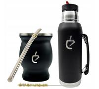 UN MATE - Kit de Démarrage Yerba Mate Thermique : Gourde Inox 230 ml avec Couvercle, Bombilla Noire, bouteille isotherme 1000 ml, Brosse de Nettoyage, Boîte Cadeau Élégante, Sans BPA