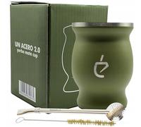 Un Mate Set de Démarrage Yerba Mate Original - Bombilla Inox, Tasse Maté 230ml Inox, Brosse de Nettoyage et Coffret Élégant (Vert)