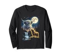 Un mème de Highland Cow Howling to The Moon, Un Dessin Humoristique des années 90 Manche Longue