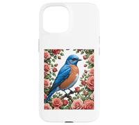 Un Merle Bleu de l'est entouré de Roses de New York Coque pour iPhone 15