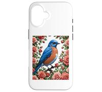 Un Merle Bleu de l'est entouré de Roses de New York Coque pour iPhone 16