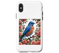 Un Merle Bleu de l'est entouré de Roses de New York Coque pour iPhone X/XS