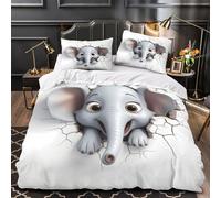 Un mignon éléphant qui jette un coup d'œil Housse de Couette 3D Effet Super Douce Hypoallergique Parure de Lit Microfibre résistante Fermeture Éclair Confortable for Garçon Single（135x200cm）