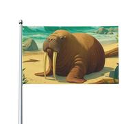 Un Mignon Morse De Dessin Animé Sur La Plage Garden Flag Résistant Aux Intempéries Drapeaux Couleurs Vives Bannière Pour Maison Pelouse Bar Balcon 90X150Cm