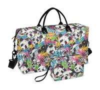Un motif graffiti vibrant et coloré avec divers dessins de pandas, sac de voyage, sac de sport avec sangle réglable pour les voyages d'affaires, étanche
