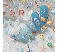 Un nouveau sticker pour ongles du monde joyeux de l'océan pour l'automne et l'été, un autocollant décoratif en relief tridimensionnel de coquillages de la vie sous-marine, convenant à l'utilisation pe