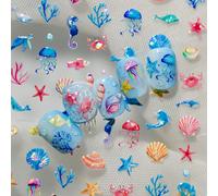 Un nouveau sticker pour ongles représentant le monde joyeux de l'océan pour l'automne et l'été, un autocollant décoratif en relief tridimensionnel avec des coquillages et des organismes sous-marins, c