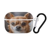 Un organisateur d'écouteurs marron Chihuahua - Housse de protection antichoc pour Airpods Pro avec mousqueton - Anti-chute - Pour Airpods Pro 2ème génération - Blanc