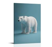 Un ours polaire blanc majestueux debout immobile sur un fond bleu glacial pur, symbolisant le silence, la puissance et la solitude arctique. Décoration murale moderne à suspendre 50 x 75 cm