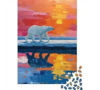 Un Ours Polaire Puzzle Le Soleil Couchant Puzzle Bois 1000 Pièces Puzzles pour Adultes Jeu Éducatif Jouet Défi 1000pcs (75x50cm)