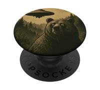 Un ours, un ovni, fait sursauter une rencontre amusante de science-fiction avec un extraterrestre vintage PopSockets PopGrip Adhésif