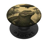 Un ovni alligator fait sursauter une rencontre amusante de science-fiction extraterrestre vintage PopSockets PopGrip Adhésif