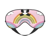 Un panda assis avec un masque de sommeil imprimé arc-en-ciel avec sangle réglable, couverture confortable pour les yeux, pour voyage, yoga, sieste, sommeil et relaxation