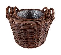 Un panier utilitaire en osier, un panier de légumes ou de fruits, un couvercle de pot, un panier en osier non plaqué, recouvert de papier d'aluminium à l'intérieur (Nature - osier, Ø 34 H 22 / 27 cm)