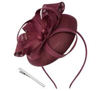 Un petit chapeau rond avec un nœud en perles, adapté aux occasions telles que les églises, mariages et cocktails(Wine Red)