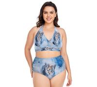 Un Petit Chat Bleu Bikini Grande Taille Femme Maillot de Bain 2 Pièce Swimsuit pour Plage Filles
