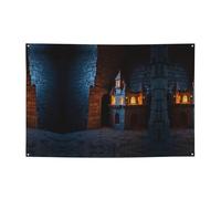 Un petit château imprimant des bannières de vacances et des toiles de fond suspendues - Décorez facilement votre scène de fête