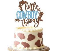 Un petit cow-boy est sur le chemin du g teau topper baby shower d coration de f te th me occidental fournit bleu