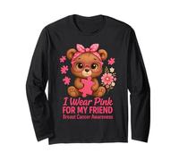Un Petit Ours Rose Que Je Porte pour sensibiliser Mon Amie au Cancer du Sein Manche Longue