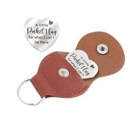 Un petit porte-clés Pocket Hug,Porte-clés Pocket Hug | Pièce de de cœur double face avec porte-clés en cuir | Souvenir inspirant, pièce souvenir gravée en acier inoxydable pour la famille et les