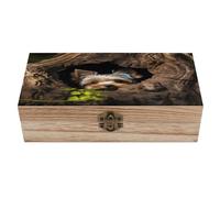 Un petit Yorkshire Terrier niché dans un trou d'arbre. Boîte de rangement en bois. Boîte à souvenirs en bois avec couvercle à charnière. Coffret à bijoux décoratif tendance pour loisirs créatifs, phot