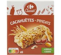 Un plaisir gourmand et croustillant pour vos pauses avec CARREFOUR CLASSIC' Barres Céréales Cacahuètes, format familial de 6 barres - Lot de 4