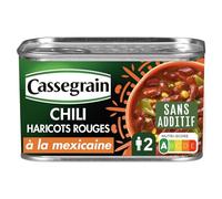 Un plat complet et savoureux prêt en quelques minutes avec CASSEGRAIN Chili d'haricots rouges à la mexicaine, conserve de 430g sans additif - Lot de 3
