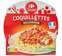 Un plat complet prêt en quelques minutes - CARREFOUR CLASSIC' Coquillettes bolognaise au bœuf français, sans colorant ni conservateur ajouté, box de 300g - Lot de 3