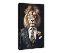 Un portrait d'un lion portant un costume et une cravate affiche 3