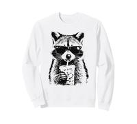 Un Raton Laveur drôle Boit du Café Glacé, été, Soleil, Café Sweatshirt