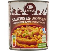 Un repas complet et sans nitrite avec les saucisses aux haricots CARREFOUR CLASSIC, format familial de 800g - Lot de 3