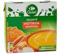 Un repas réconfortant prêt en quelques minutes avec le velouté de potiron CARREFOUR CLASSIC', format pratique 2x30cL sans conservateur - Lot de 4
