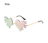 Un rose - Lunettes de soleil sans monture en forme de cœur pour femmes, Protection UV400, uniques, à la mode,