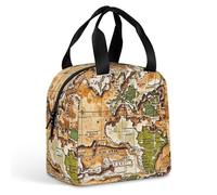 Un sac à déjeuner usé avec carte du monde pour homme et femme, sac fourre-tout isotherme portable avec poignée, étanche, réutilisable, pour le travail, le pique-nique, les voyages