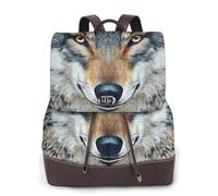 Un sac à dos de voyage tendance avec tête de loup féroce, sac à dos décontracté, sac à dos en cuir imprimé pour femme pour le travail