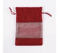 Un sac-cadeau en tissu avec une corde, Sacs cadeaux en lin, jute, organza, cordon de serrage, multicolores, plusieurs tailles, 25/50 pièces(Wine Red 50pcs,13x18)