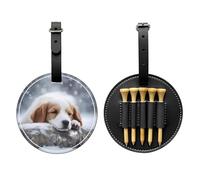 Un sac de rangement pour tees de golf noir avec chien endormi, sac de rangement multifonctionnel pour homme, matériau PU durable