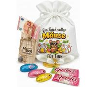 Un sac plein de souris - Cadeau d'argent personnalisé dans un sac en satin réutilisable taille S - Avec texte au choix, piège à souris comme pince à billets et bonbons à souris