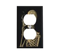 Un squelette avec plaque d'interrupteur à cigarette brûlante, couvercles de sortie duplex en acier inoxydable, plaque murale décorative moderne de taille standard