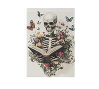 Un squelette de lecture avec des fleurs et des papillons drapeaux d'extérieur et bannières pour décoration de cour 71 x 101 cm double face