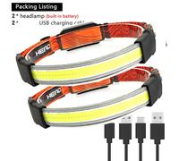 Un Style 2pc - Lampe Frontale À Induction Cob Led, Avec Batterie Au Lithium 1200mah Intégrée, Rechargeable, Portable, 5 Modes, Torche D'avertissement