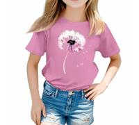 Un t-shirt décontracté et uni avec col rond et manches courtes pour filles de 3 à 13 ans - T-shirt de super-héros pour fille, Rose, 12-13 ans