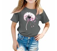 Un t-shirt décontracté et uni avec col rond et manches courtes pour filles de 3 à 13 ans - T-shirt de super-héros pour fille, gris, 3-4 ans