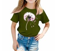 Un t-shirt décontracté et uni avec col rond et manches courtes pour filles de 3 à 13 ans - T-shirt de super-héros pour fille, vert, 10-11Years