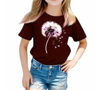 Un t-shirt décontracté et uni avec col rond et manches courtes pour filles de 3 à 13 ans - T-shirt de super-héros pour fille, rouge, 8-9 ans