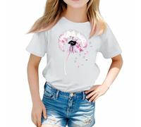 Un t-shirt décontracté et uni avec col rond et manches courtes pour filles de 3 à 13 ans - T-shirt de super-héros pour fille, Blanc., 8-9 ans
