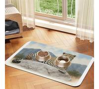 Un tapis d'alimentation pour animaux de compagnie motif léopard - Imperméable et antidérapant - Ne tache pas - Séchage rapide - Distributeur d'eau pour chien
