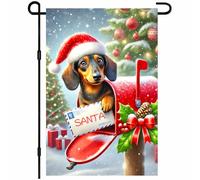 Un Teckel Dans Une Boîte Aux Lettres Avec Une Lettre Au Père Noël Drapeau 30X45Cm Bannières Décoratif Durable Drapeau De Cour Pour Clubs Porte Chambres